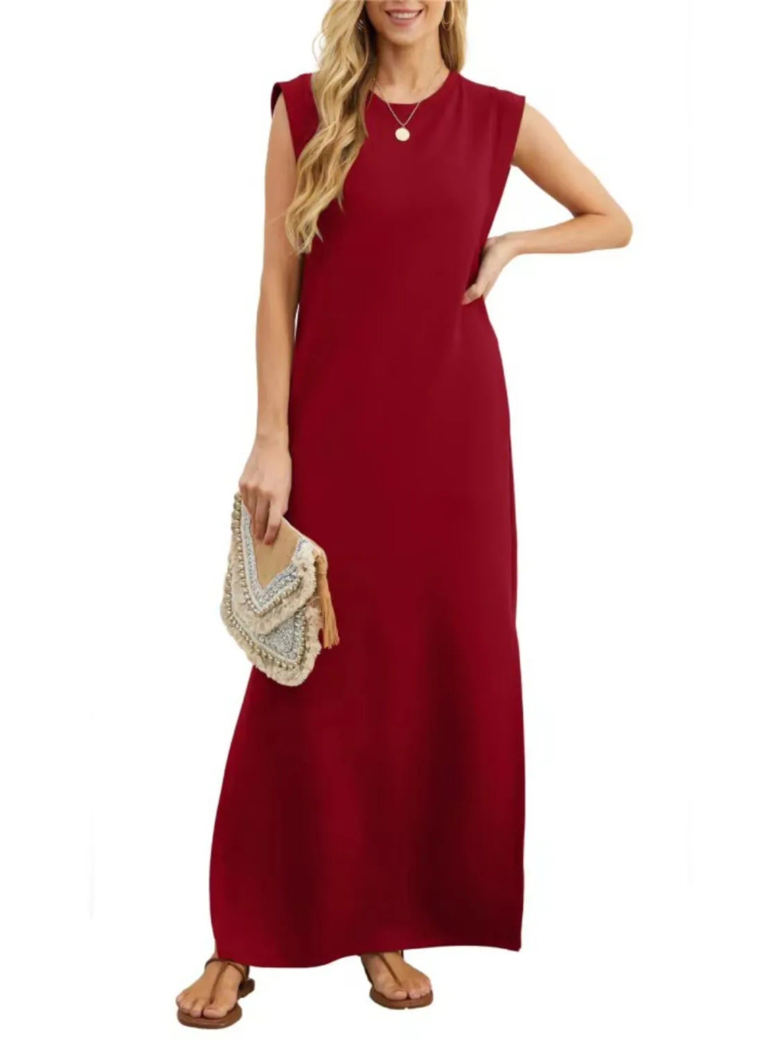 Full Size Slit Round Neck Sleeveless Maxi Tank Dress