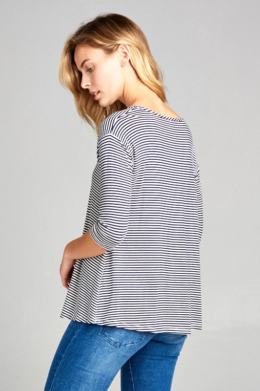 Stripe Jersey Lace Up Neck Top