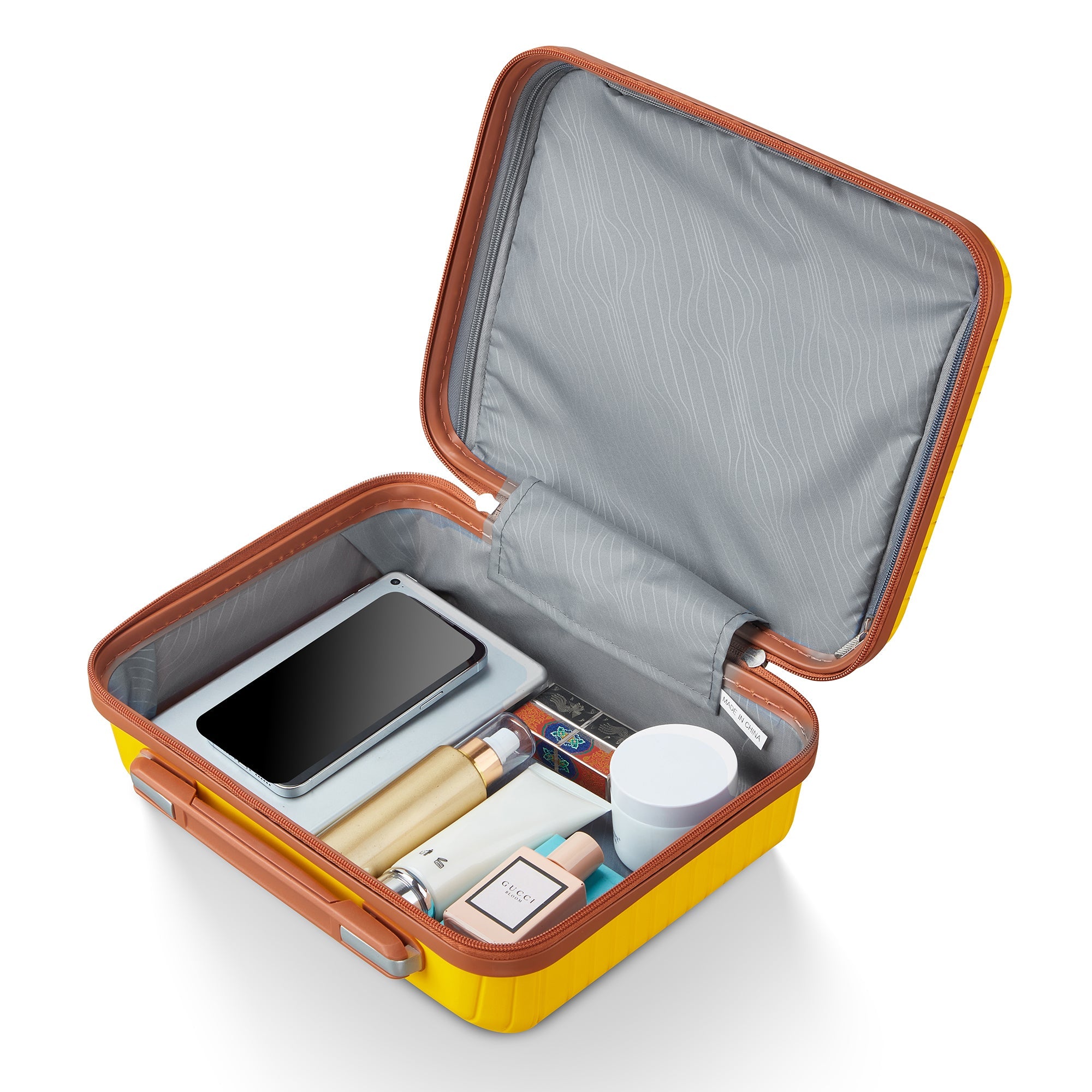 Four Piece Yellow Expandable Lightweight Suitcase with Four Double 360 Degrees Mute Spinner Wheels