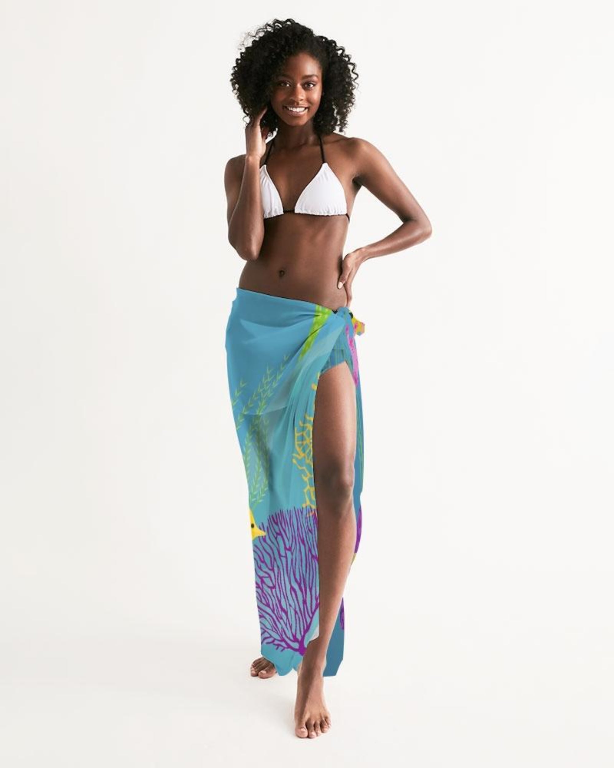 Sheer Aquatic Blue Swimsuit Sarong