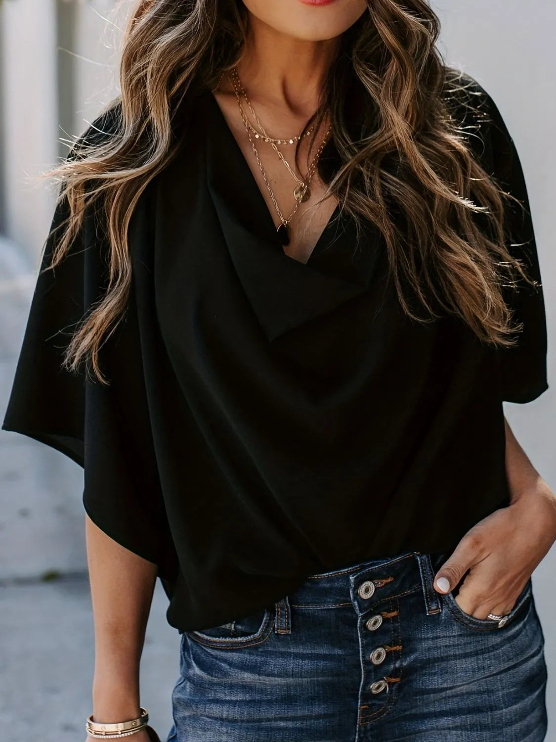 Full Size Ruched Three-Quarter Sleeve Blouse