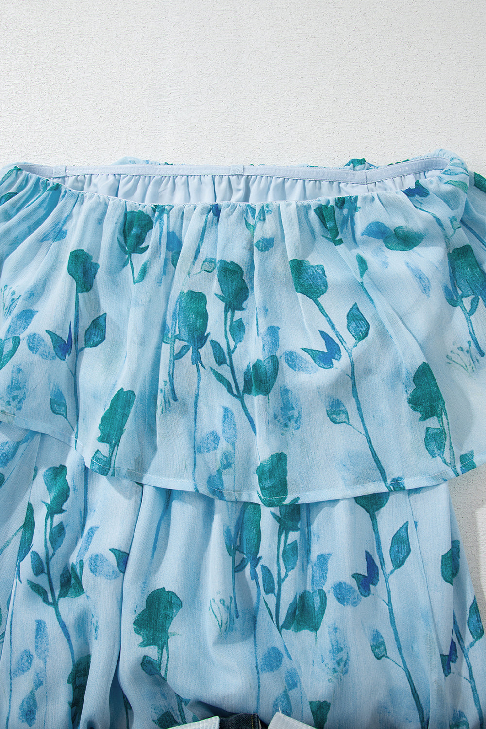 Green Floral Print Ruffled Side Slit Tube Maxi Dress