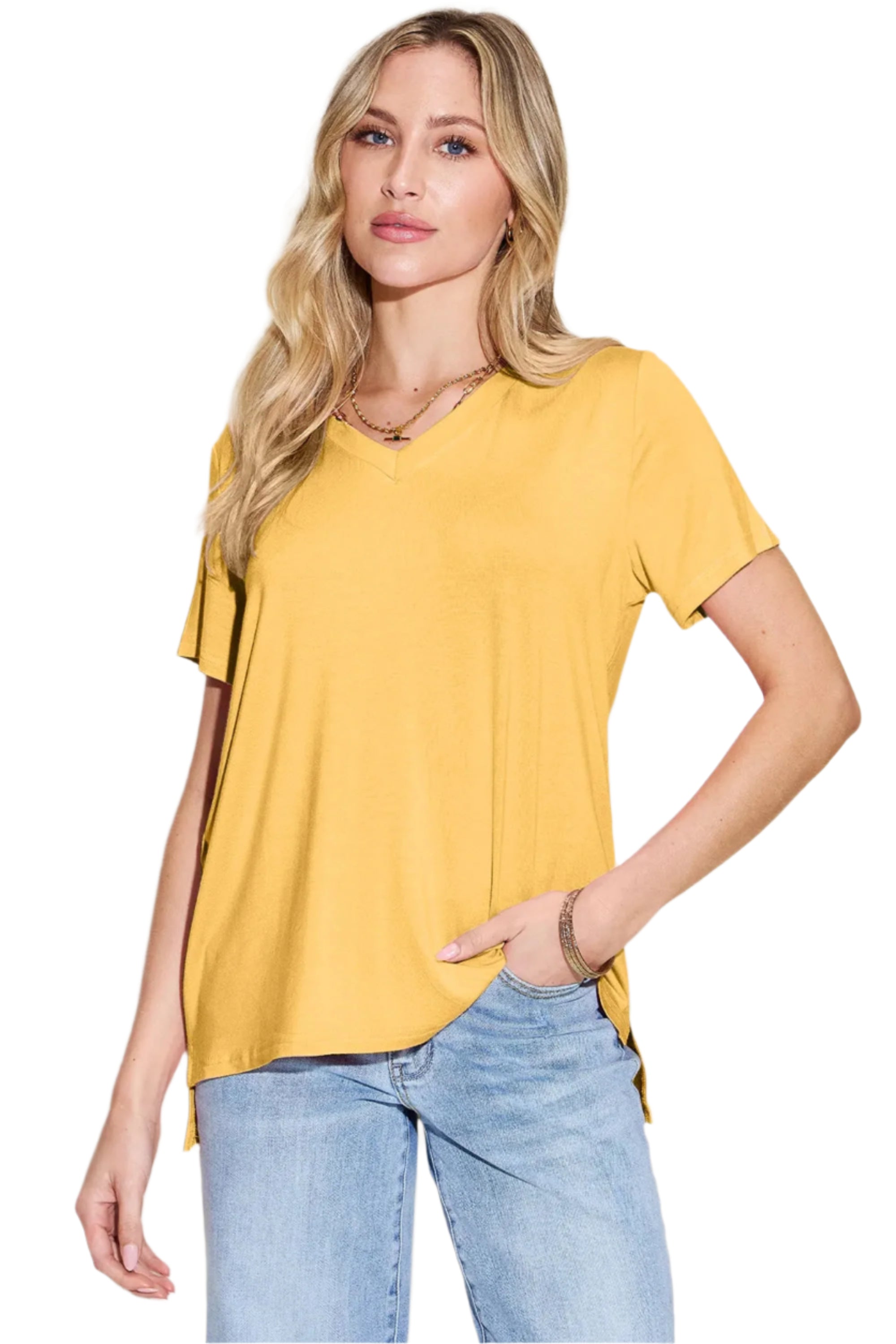 Basic Bae Bamboo Full Size V-Neck High-Low T-Shirt