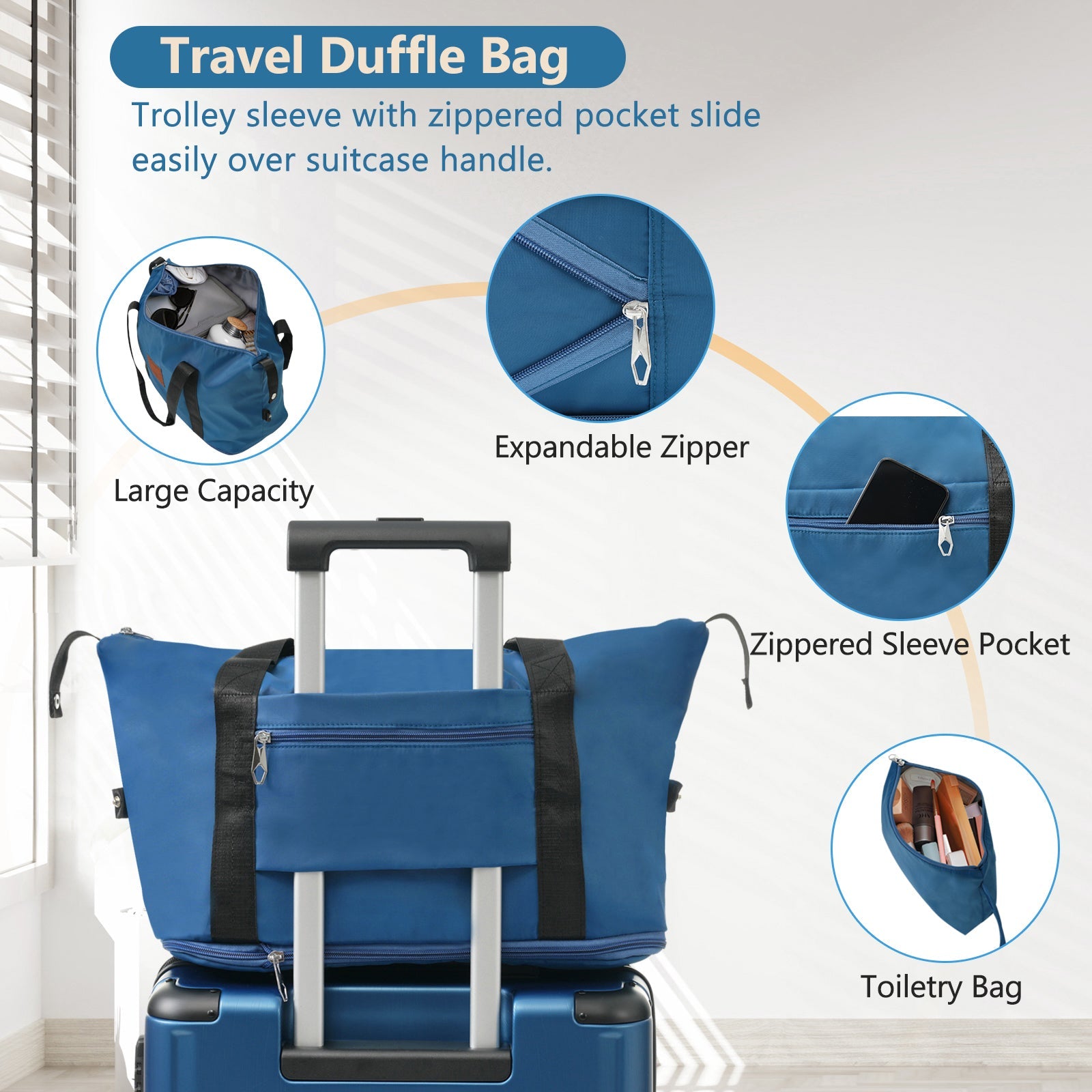 Blue Hardshell Luggage Sets Three Piece Carry-on Suitcases with Wheels