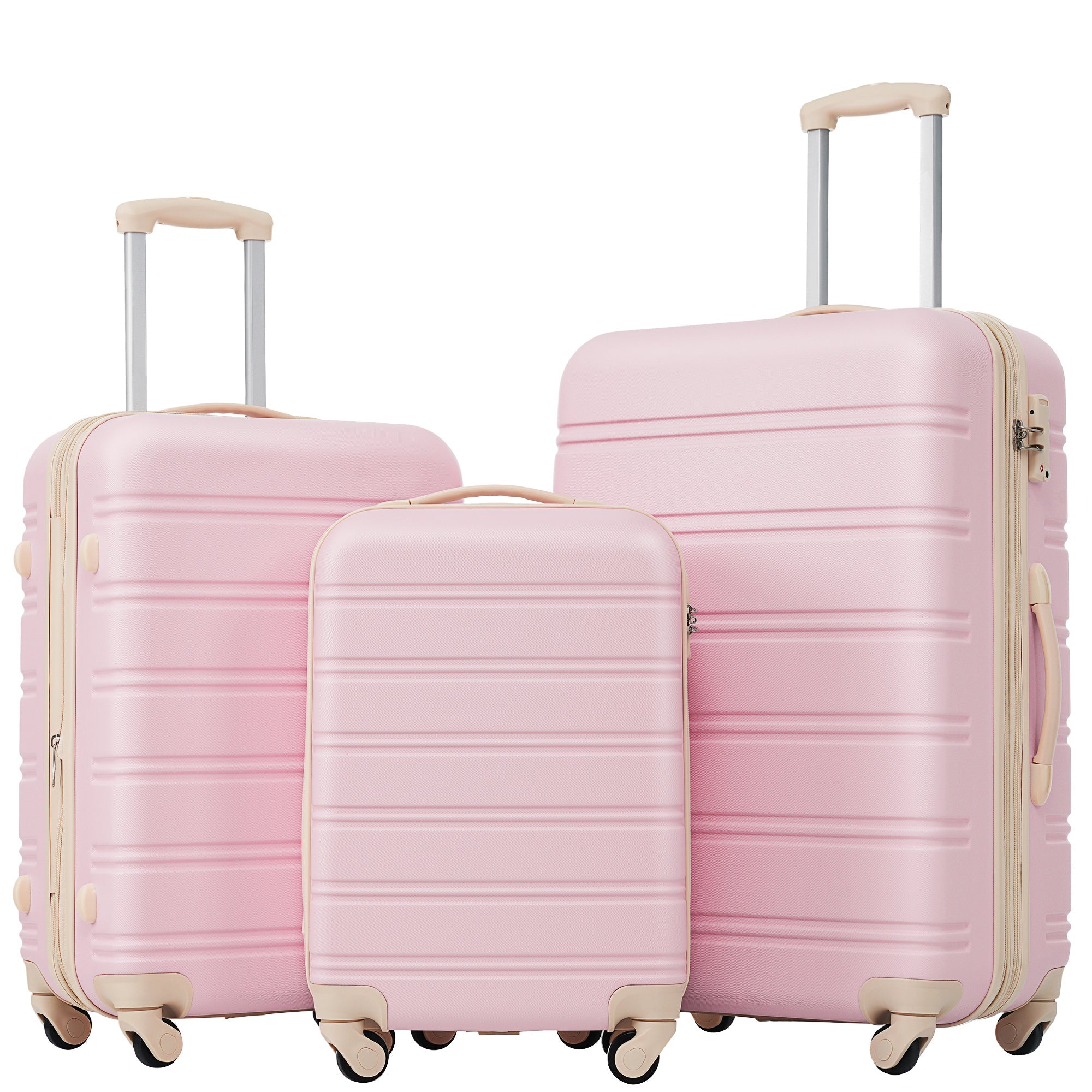 Three Piece Pink Luggage Set Hardside Spinner Suitcase with TSA Lock