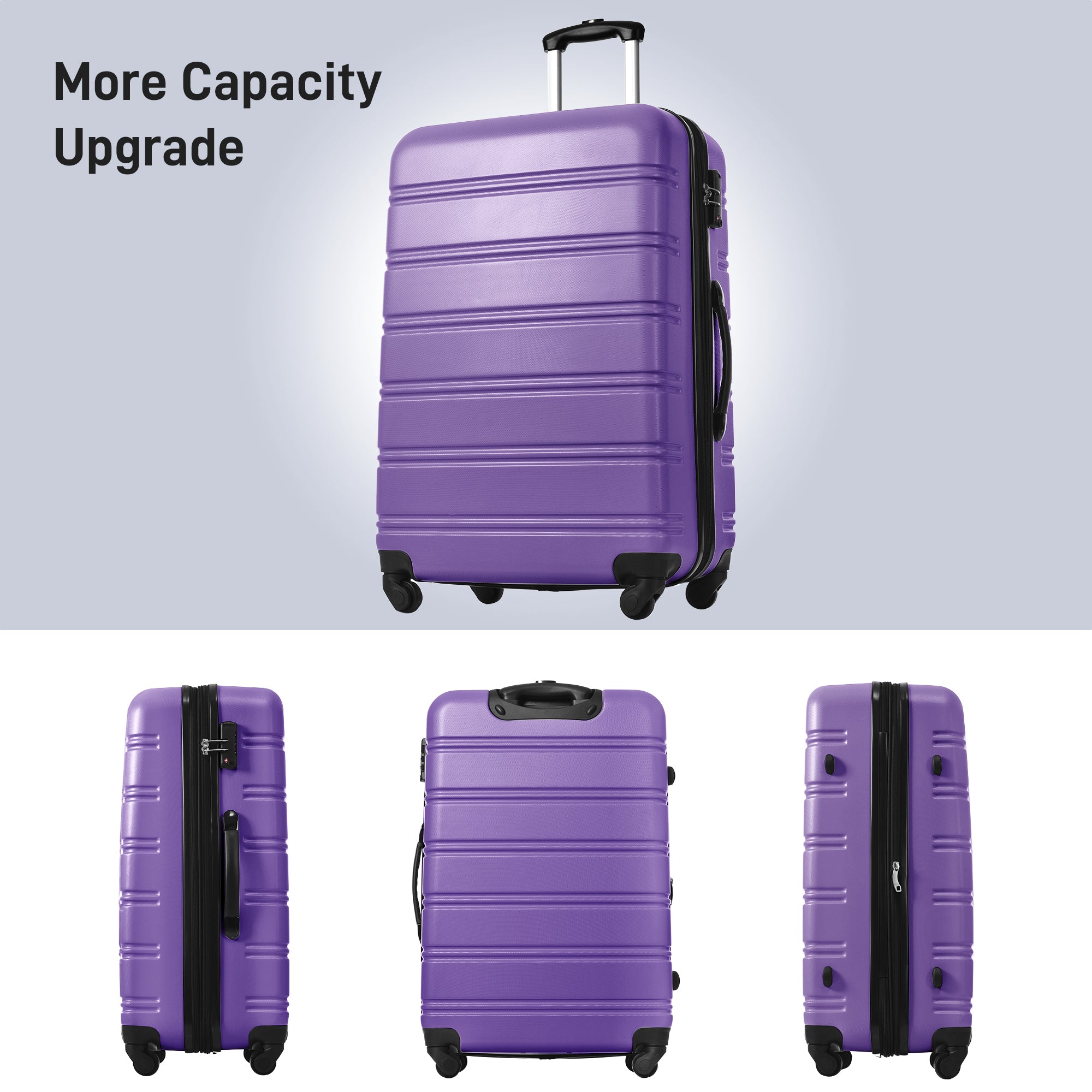 Purple Three Piece Luggage Set Hardside Spinner Suitcase with TSA Lock