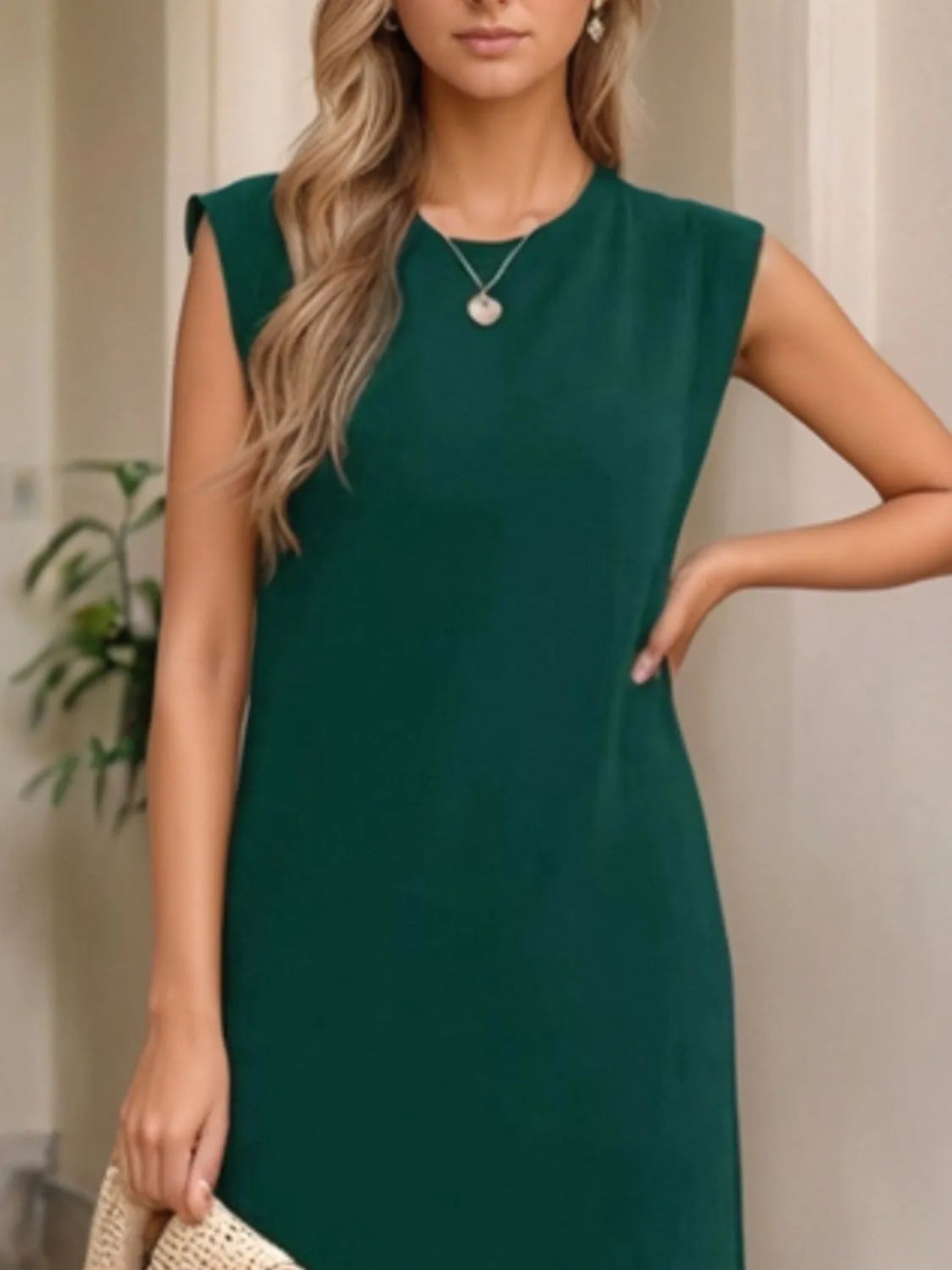 Full Size Slit Round Neck Sleeveless Maxi Tank Dress