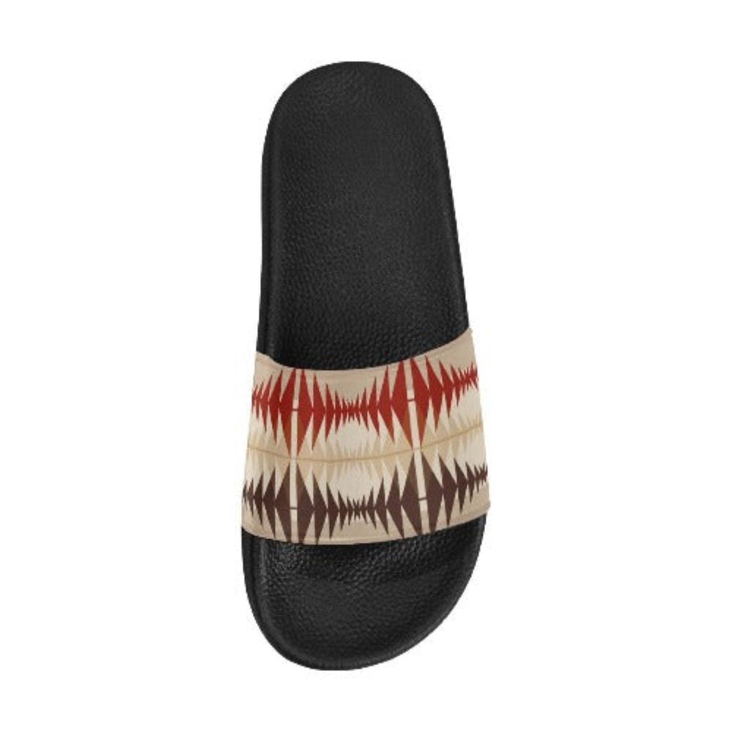 Womens Slides, Flip Flop Sandals, Brown And Beige Aztec Print - Sun of the Beach Boutique