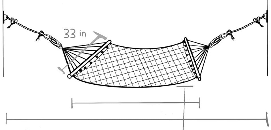 Diagram of a hammock with dimensions labeled