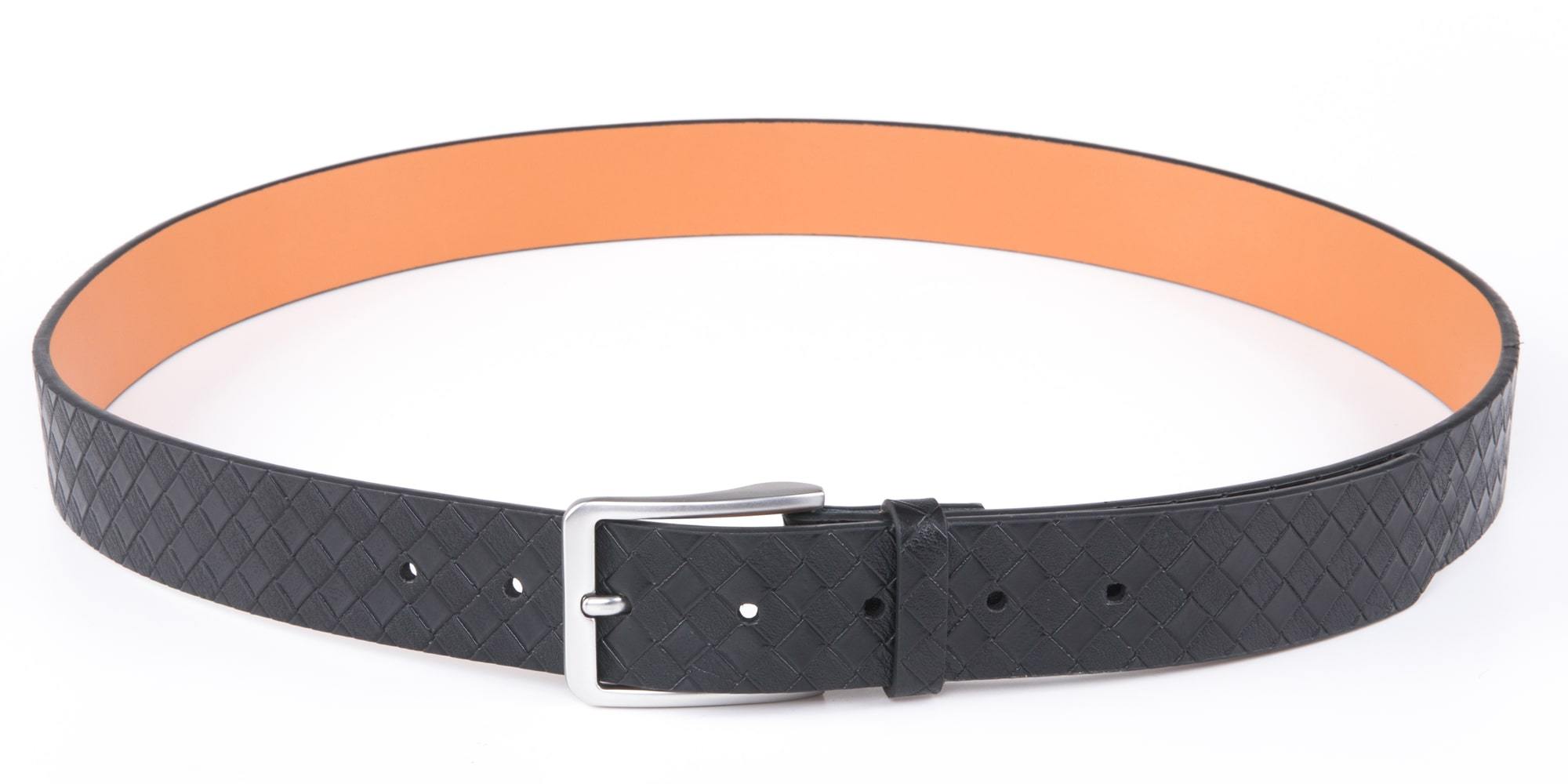 Black belt with orange interior on a white background