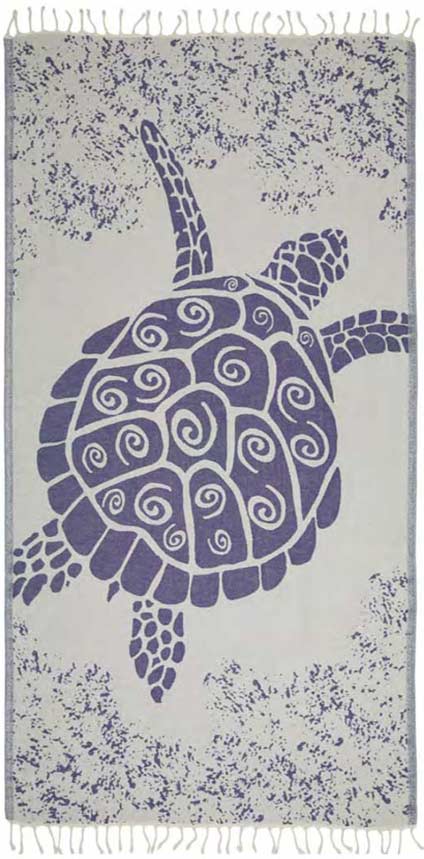 Towel with a purple turtle design on a textured background