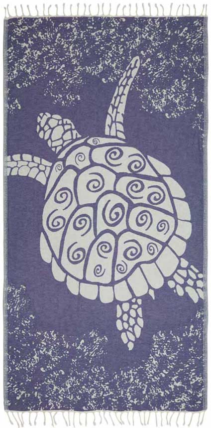 Towel with a turtle design on a blue background
