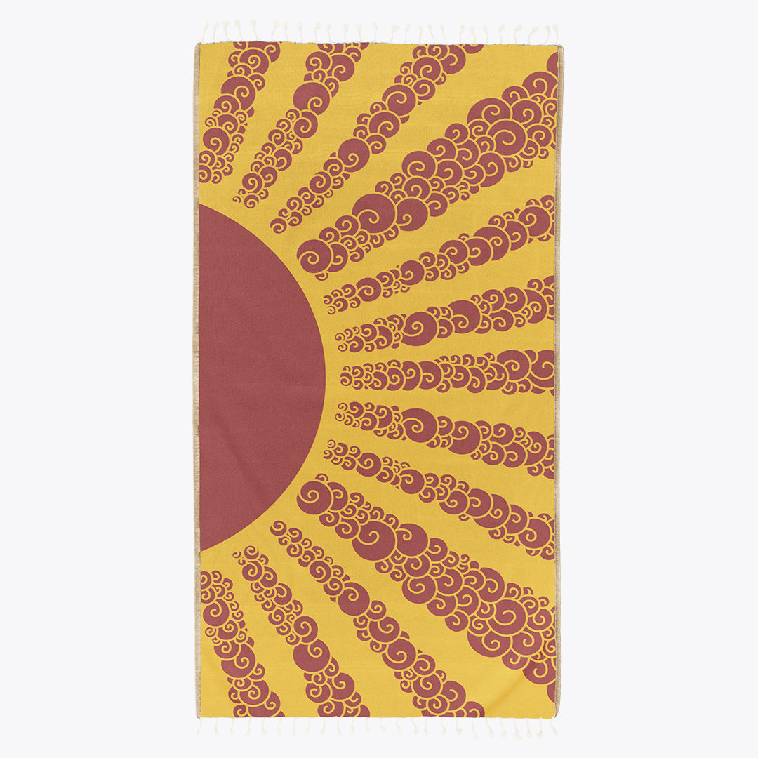 Yellow notebook with purple wave pattern on a white background