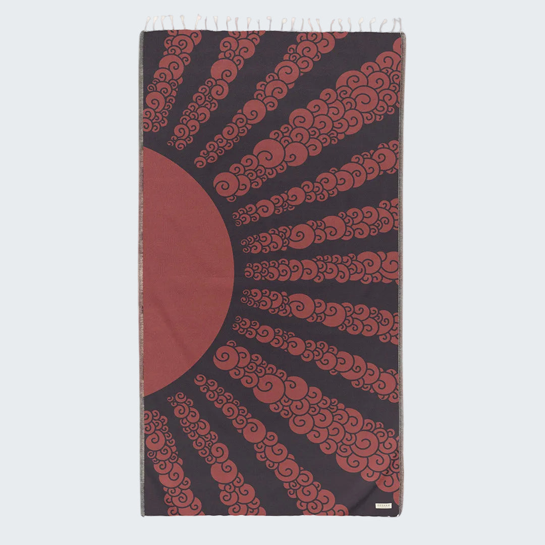 Yoga mat with red octopus pattern on a white background