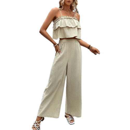 Frill Trim Cami and Wide Leg Pants Set