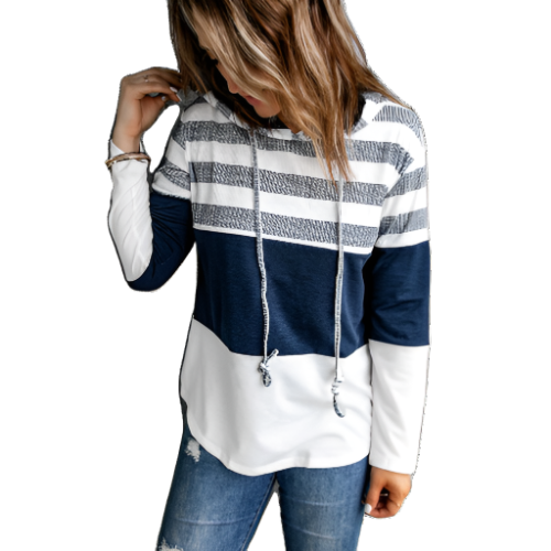 Color Block Pullover Drawstring Hoodie