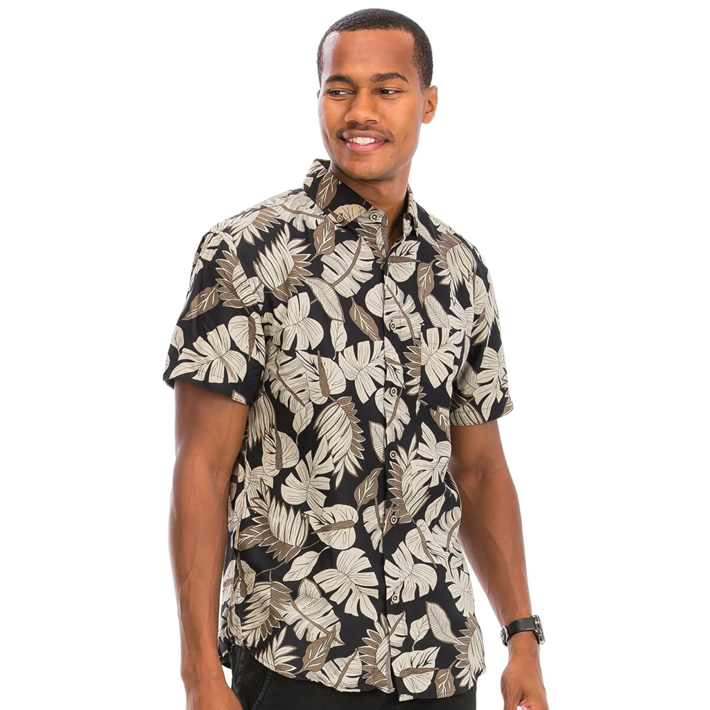 Tan Palm Hawaiian Button Down Shirt