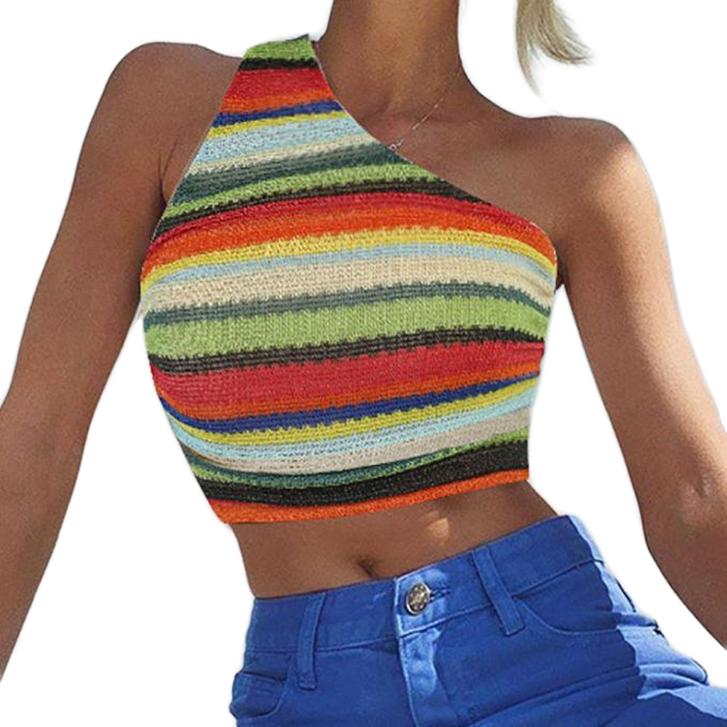 Striped Sexy One-Shoulder Tank Top