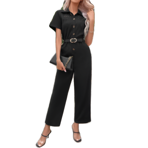 Collared Neck Short Sleeve Jumpsuit