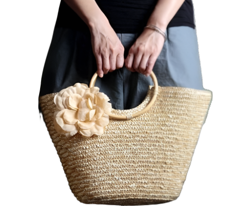 Coseey Woven Straw Tote with Flowers
