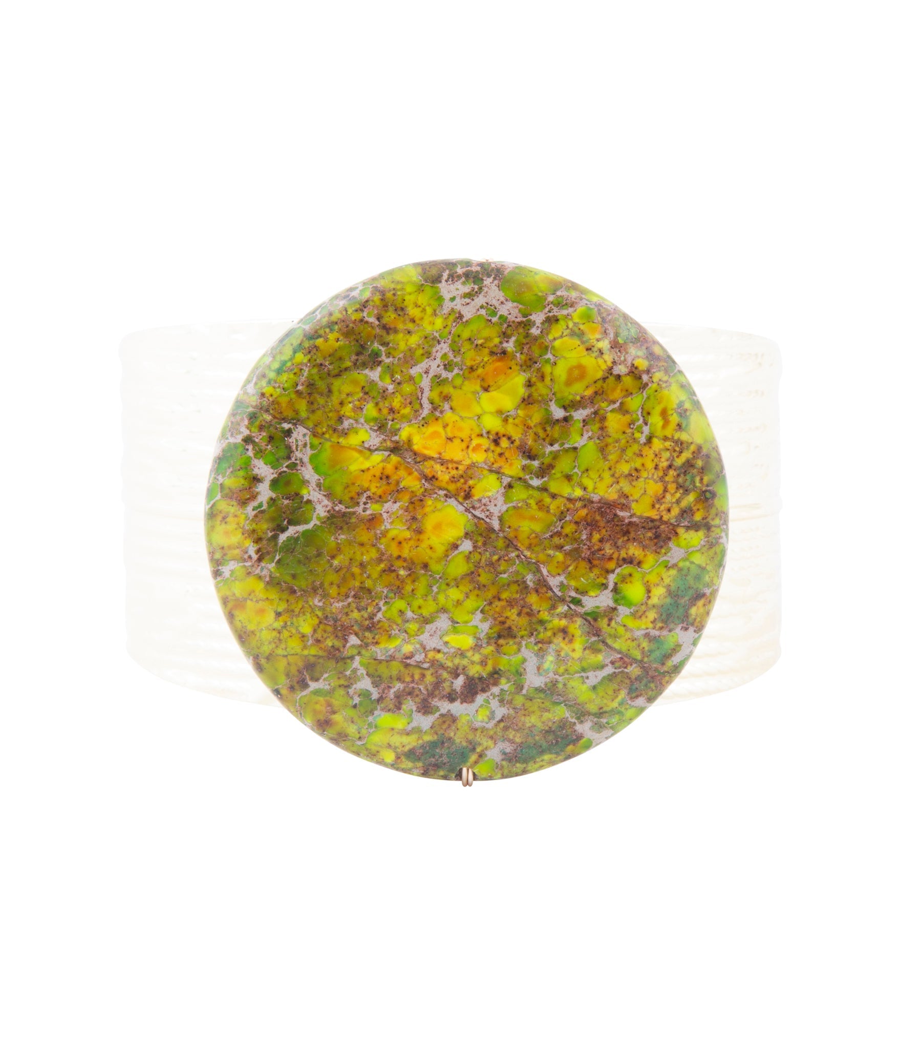 Round green and brown marbled stone on a white background