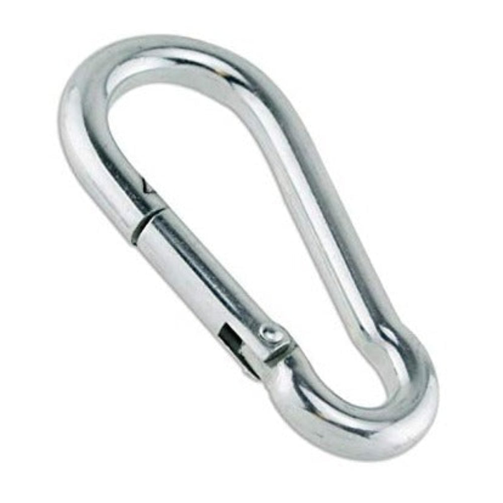 Metal carabiner on a white background