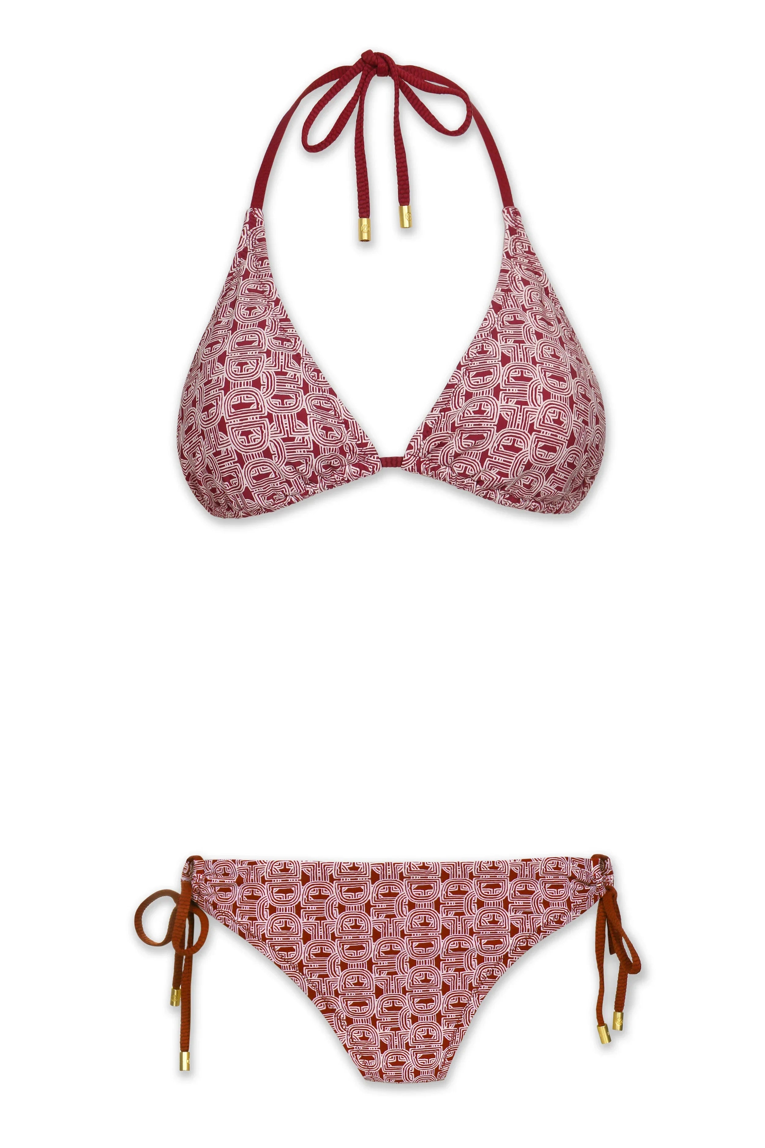 Red floral bikini set on a white background