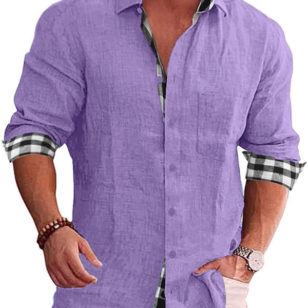 Long Sleeve Plaid Stitching Shirt