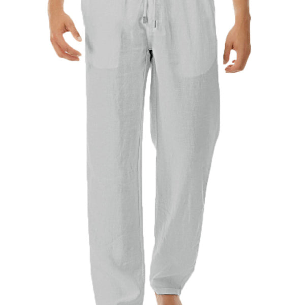 Woven Cotton Linen Loose Drawstring Trousers