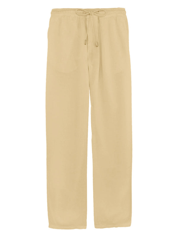 Woven Cotton Linen Loose Drawstring Trousers