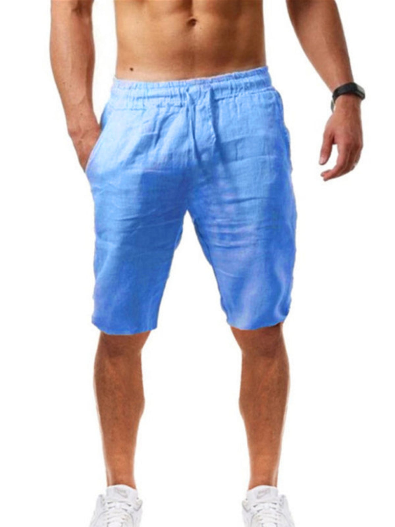 blue linen shorts