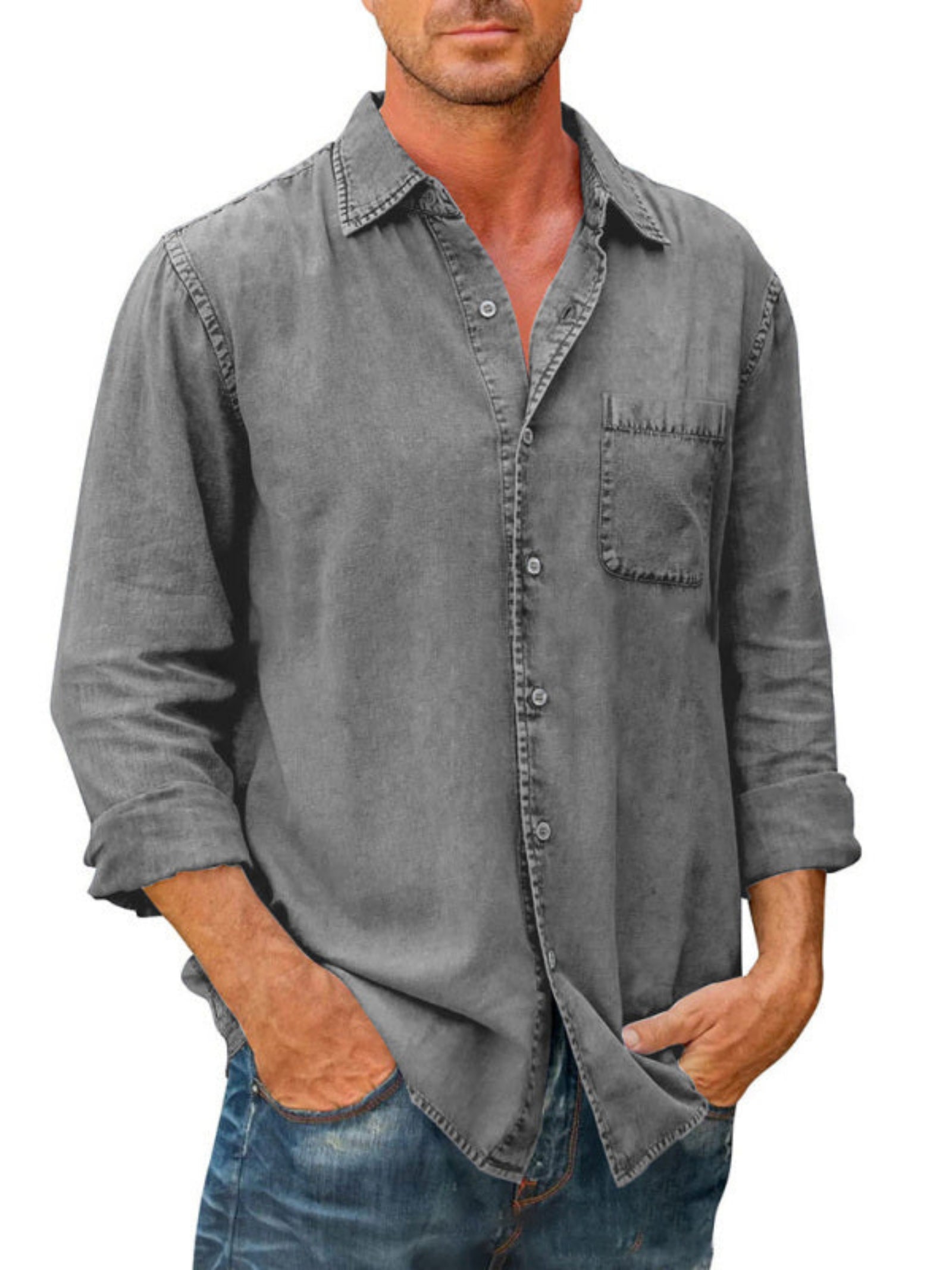 gray jean shirt