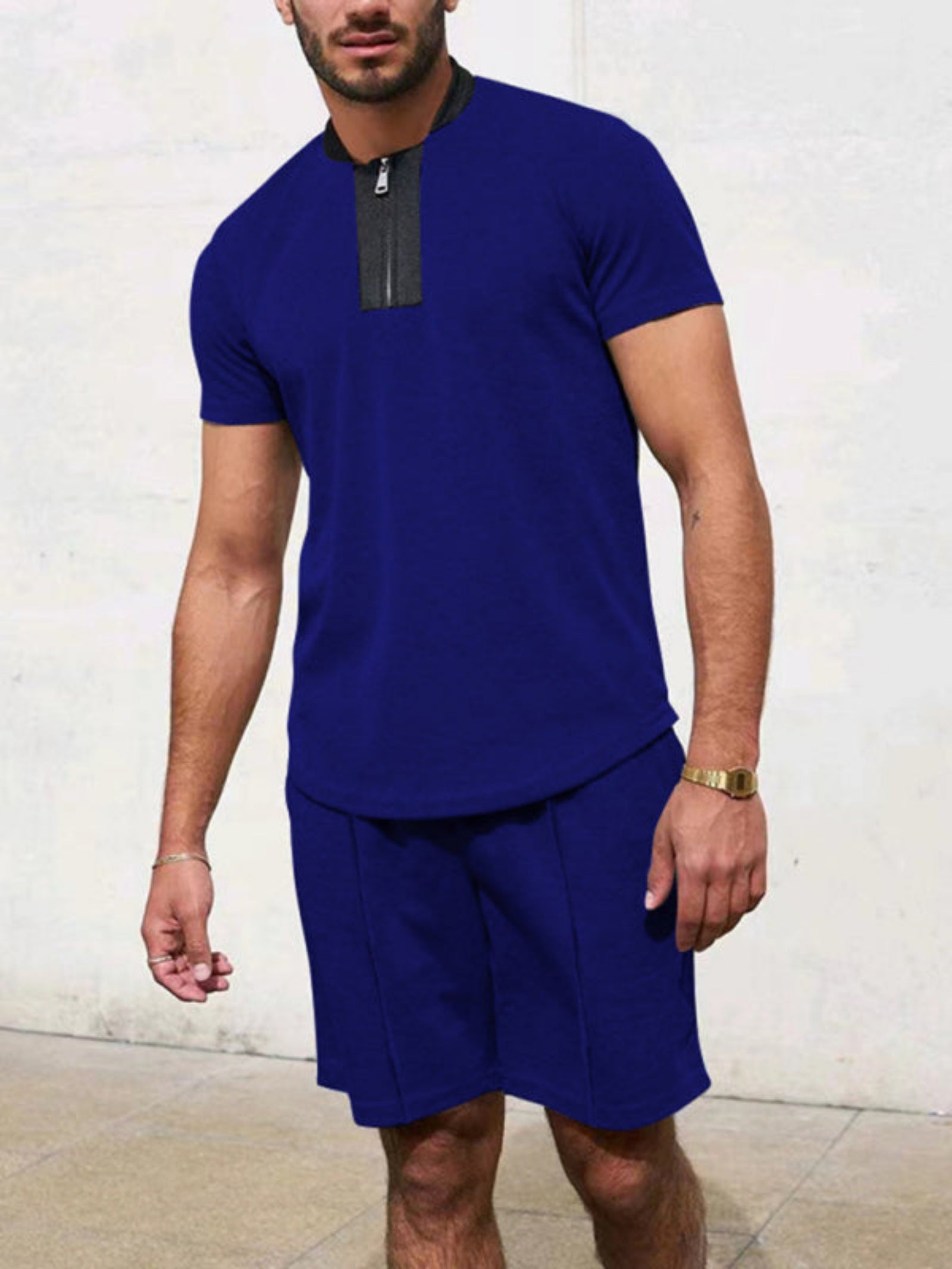 blue shirt and shorts set