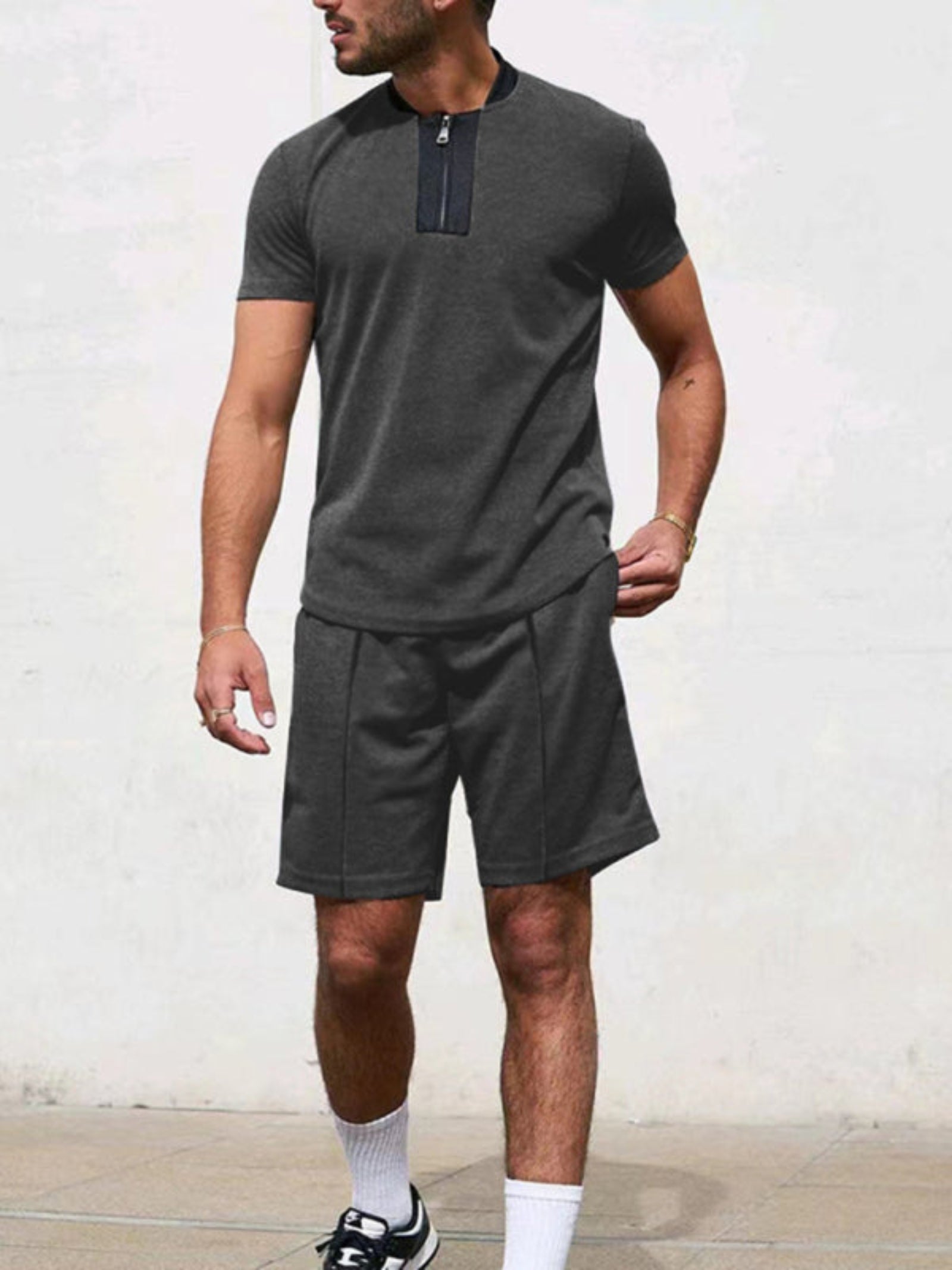 gray shorts and shirt set