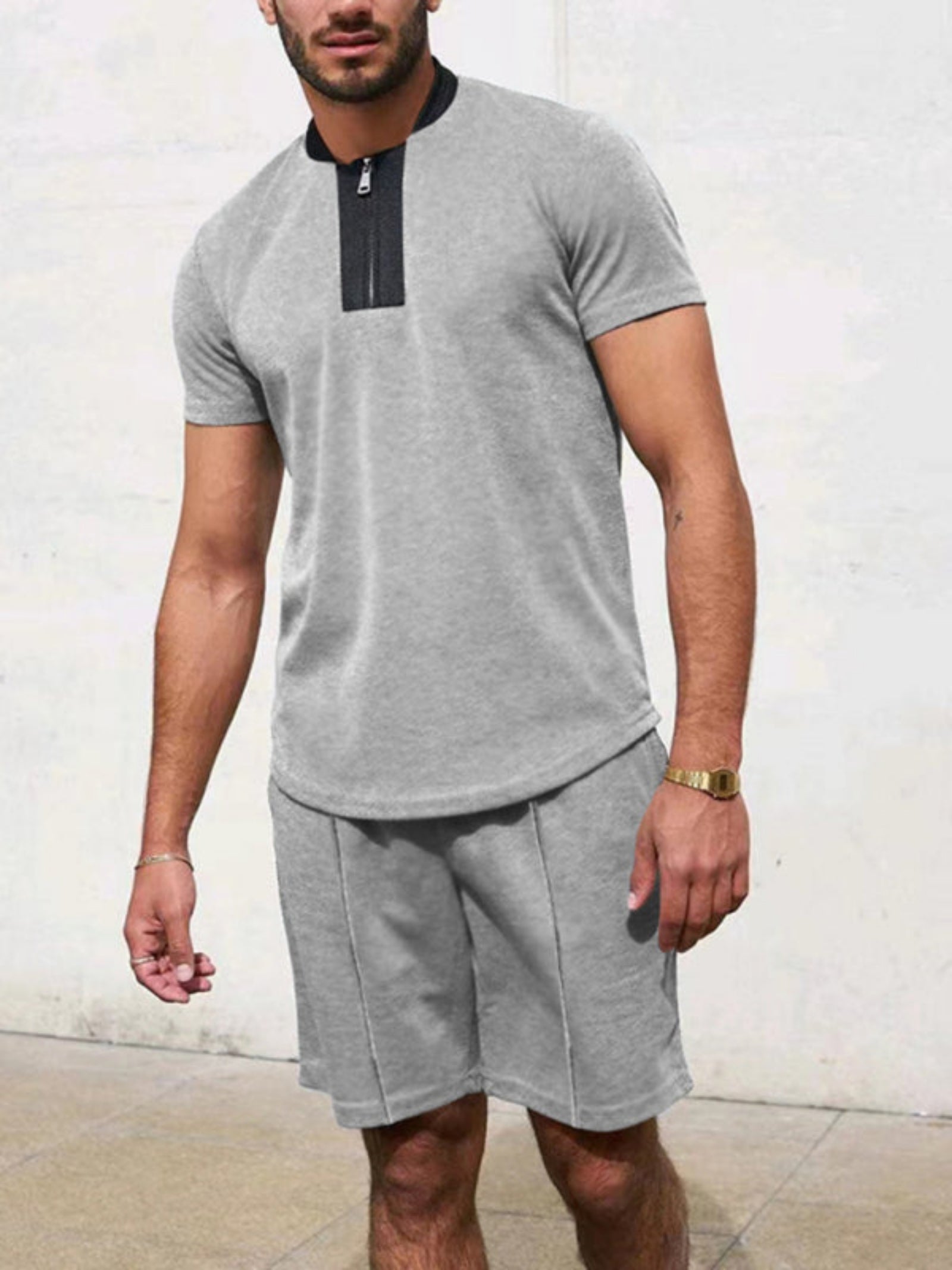 gray shirts and shorts set