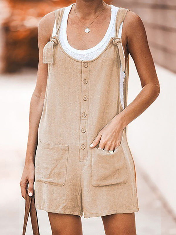 Daisy Cotton Linen Bib Shorts