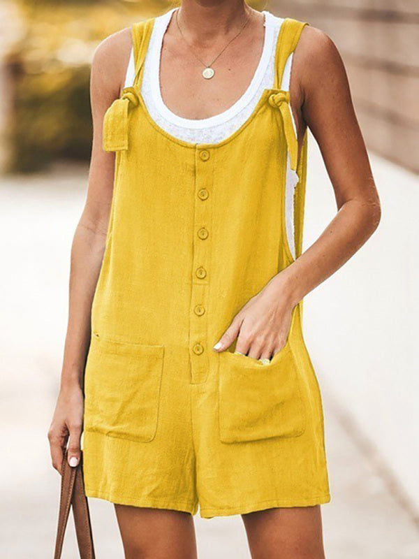 Daisy Cotton Linen Bib Shorts
