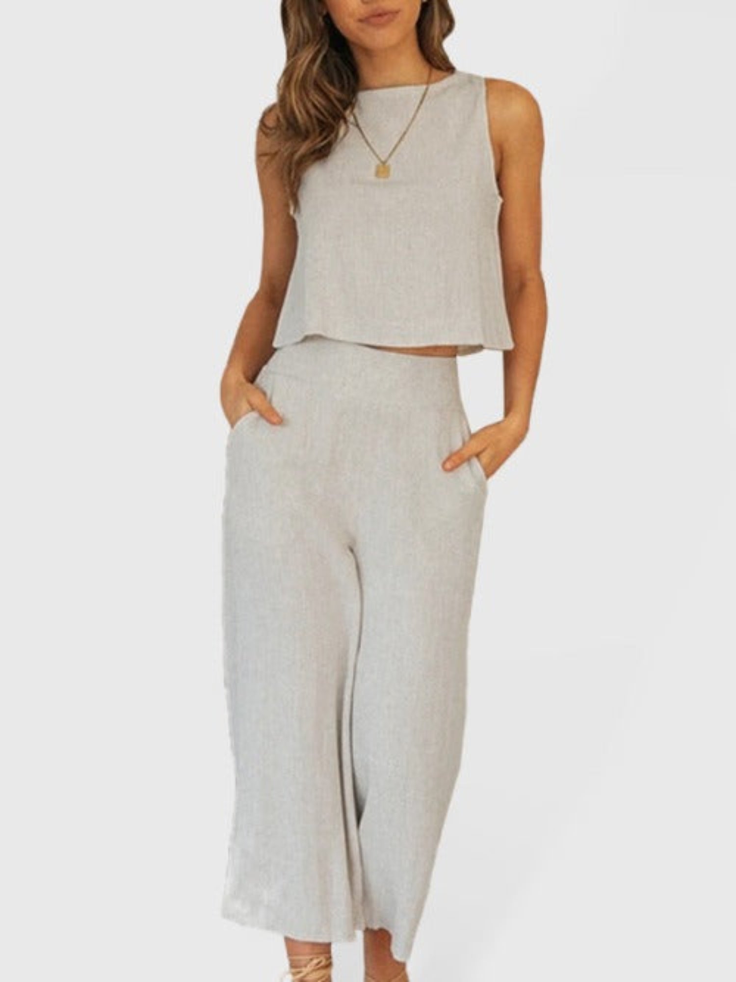 beige jumpsuit