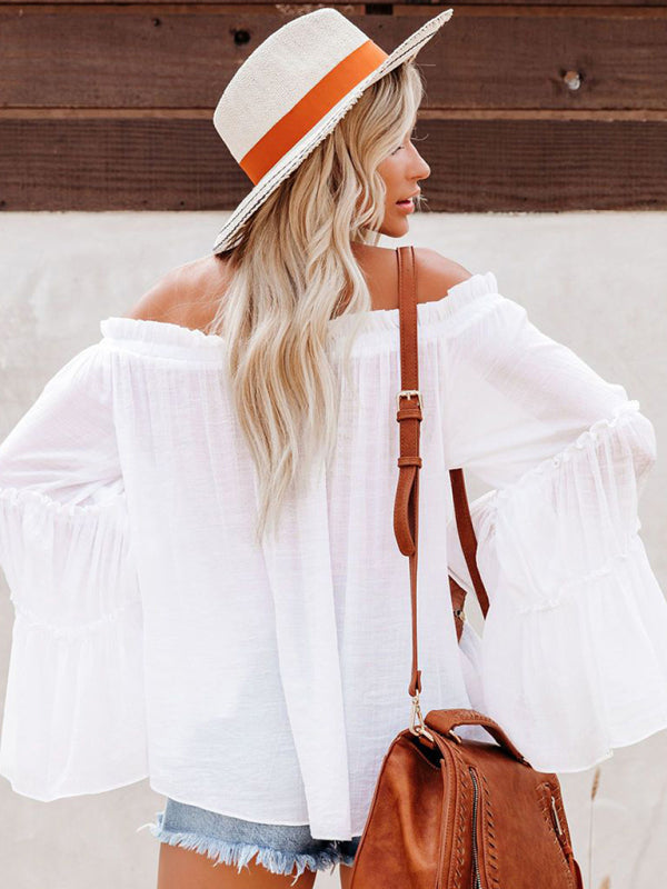 Slub Cotton Flared Sleeve Top