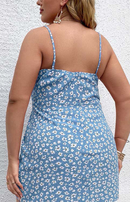 Floral Slit Sling Short Dress
