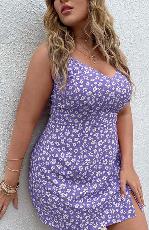 Floral Slit Sling Short Dress