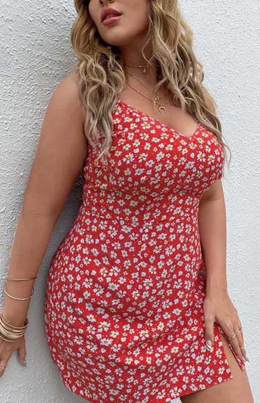 Floral Slit Sling Short Dress
