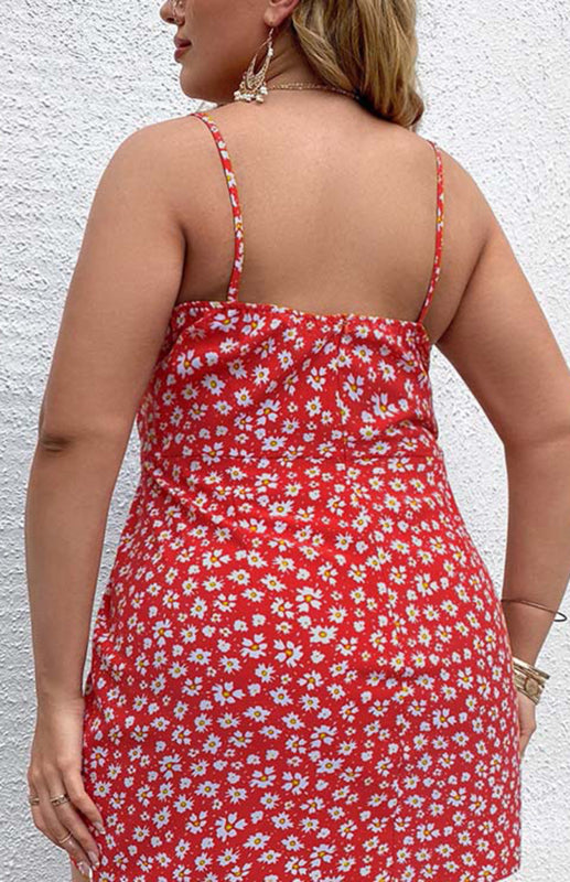 Floral Slit Sling Short Dress