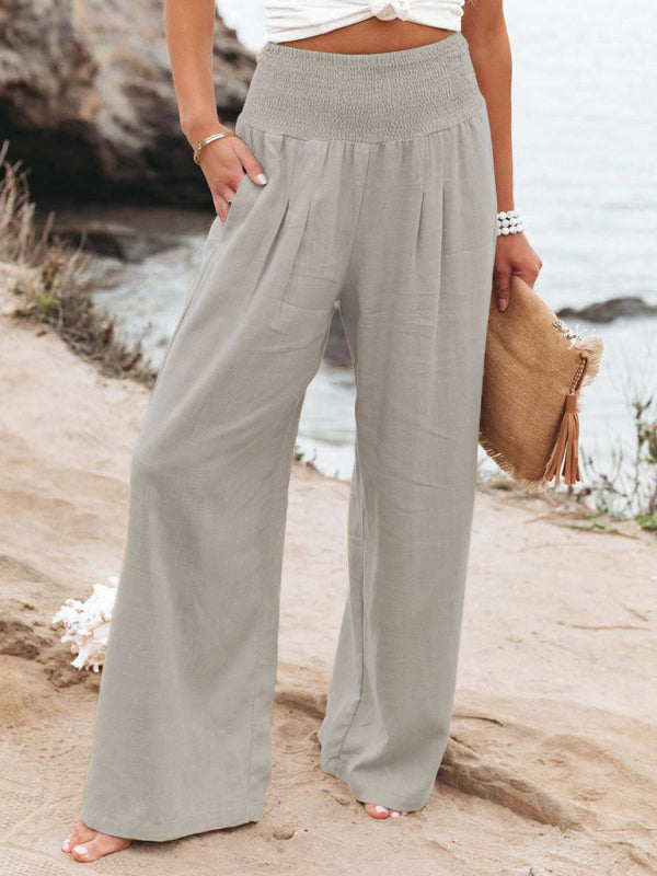Wide-Leg Slub Cotton Loose Trousers