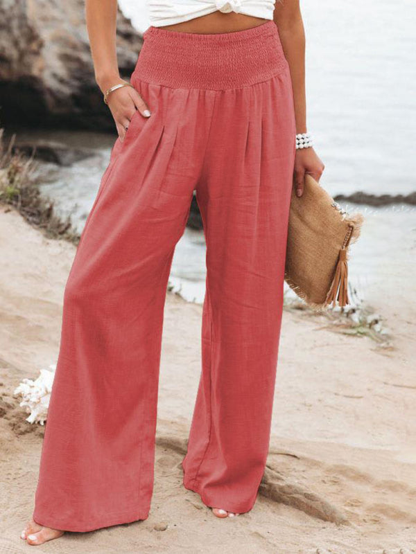 Wide-Leg Slub Cotton Loose Trousers