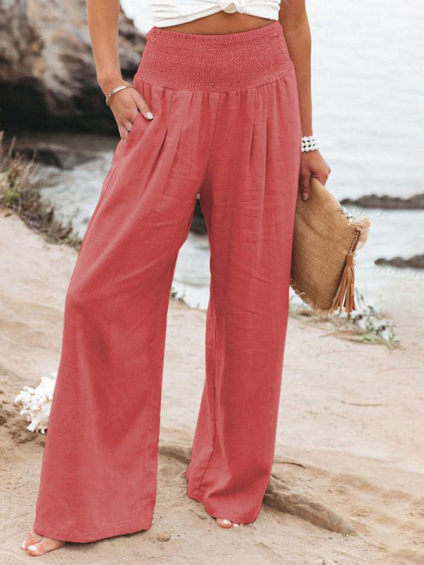 Wide-Leg Slub Cotton Loose Trousers