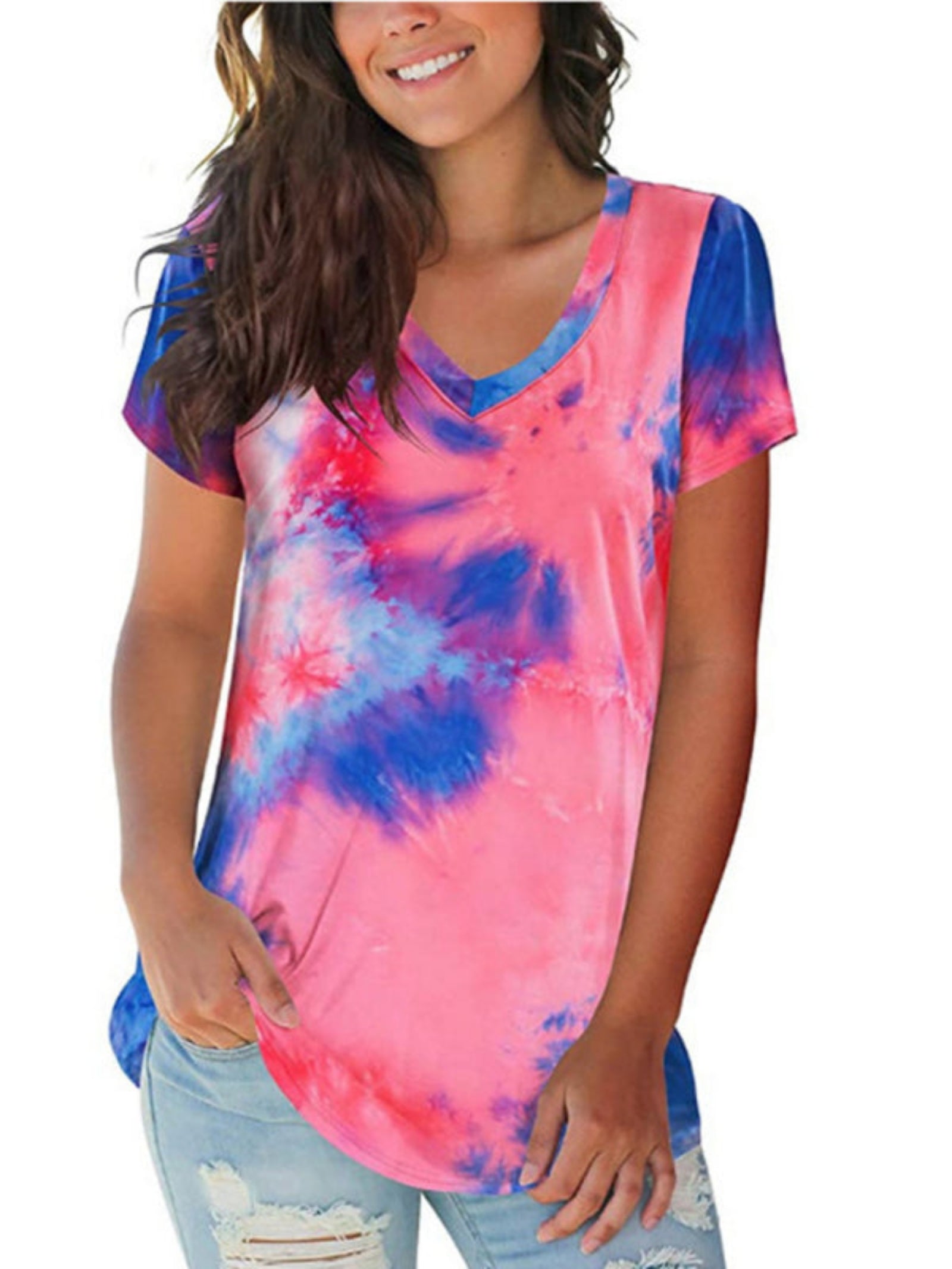 blue and pink tie dyed shirt