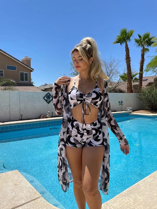 Split Three-Piece Drawstring Bikini