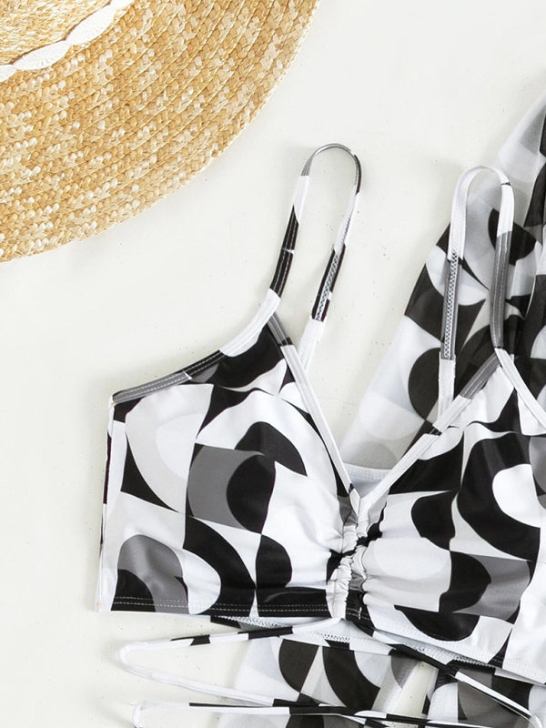 Split Three-Piece Drawstring Bikini