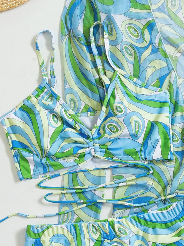 Split Three-Piece Drawstring Bikini